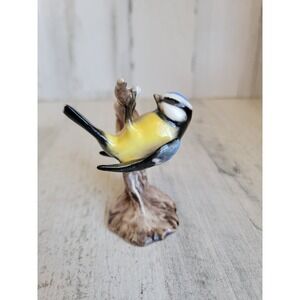 Goebel blue titmouse bird hanging perch vintage ceramic figure home